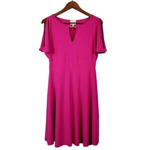 Beyond Ashley Graham Dress Short Sleeve Keyhole Casual Pink Midi - S